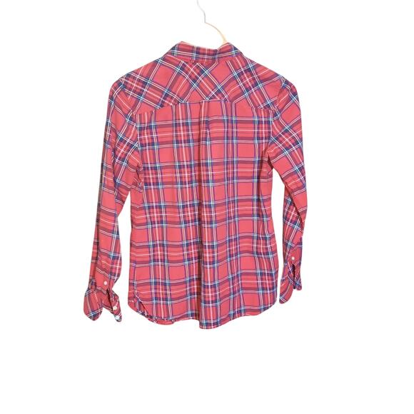 Talbots Womens Long Sleeve Red Cheerful Plaid Shirt Tail Top Size S - Picture 3 of 5